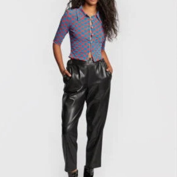 ROTATE Birger Christensen Miranda Red/Blue Mesh/Velvet Plaid CroppedShirt M $270 - Picture 13 of 14